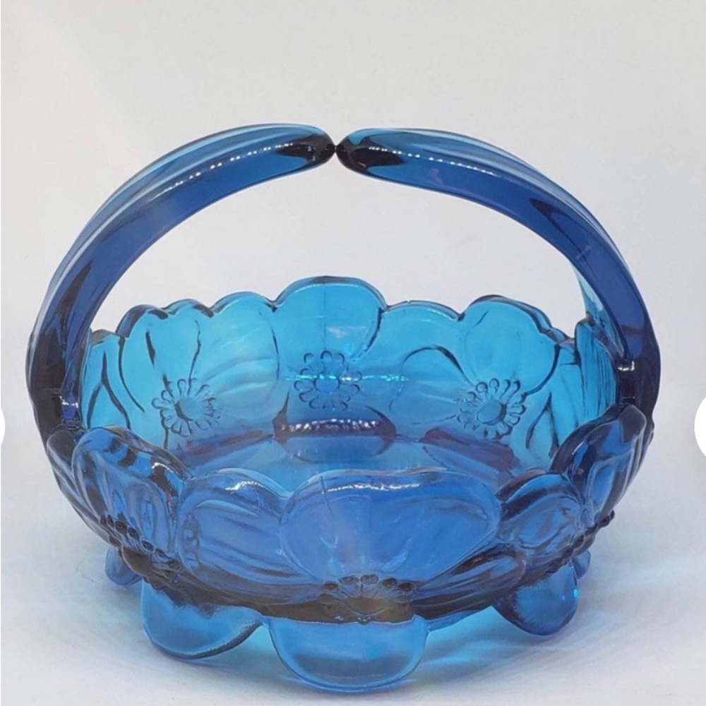 Vintage Westmorland cobalt blue split glass candy dish